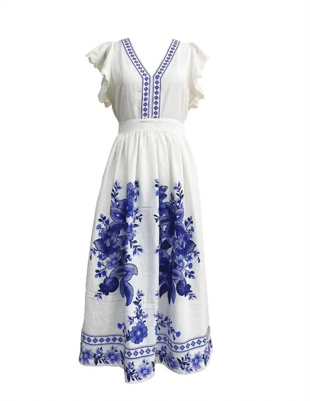 NEW MOON RIVER women's border print dress in blue